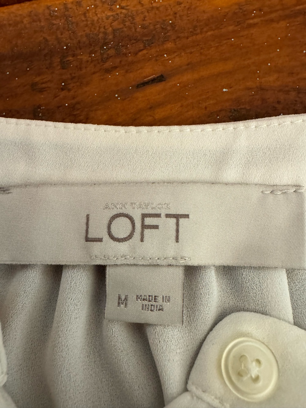 LOFT Cream Button-Front Blouse with Crochet Sleeve Detail - Picture 5 of 7
